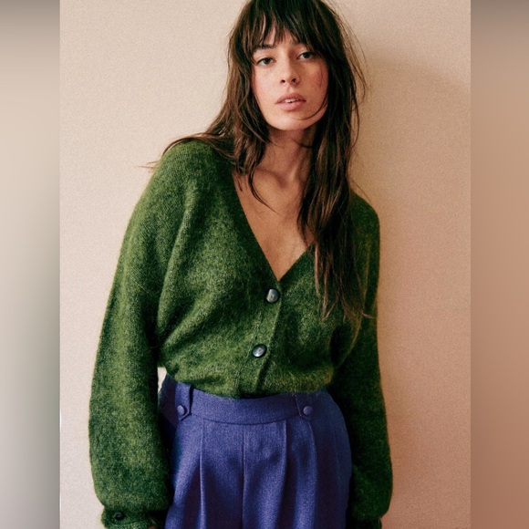 Sezane Sweaters - Sezane Mia Wool Mohair Green Cardigan Small